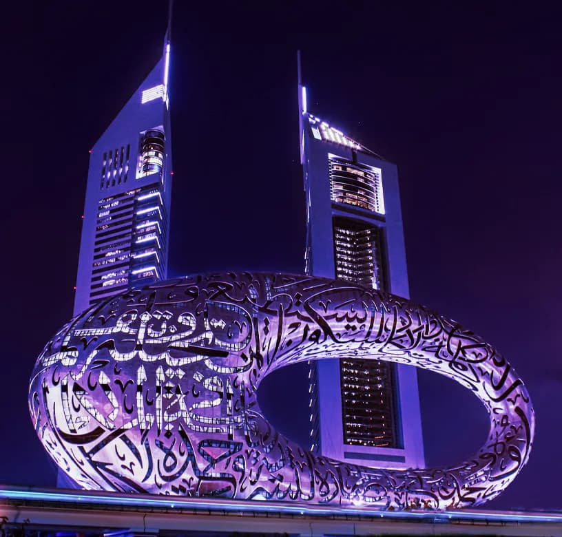 Skyline visual (Dubai + token layers)